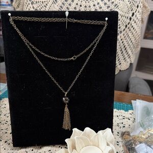 Elegant Gold Layered Necklace with Black Pendant